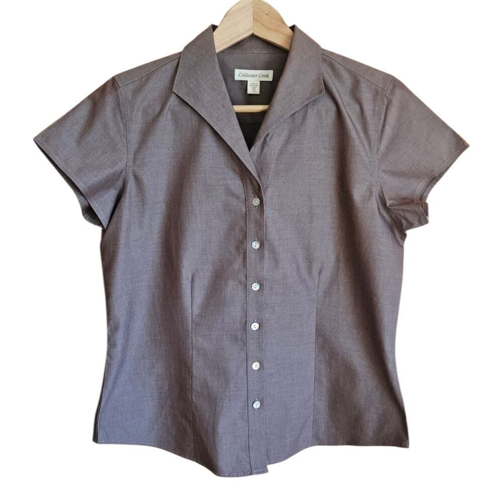 Coldwater Creek Camp Shirt Womens PS Taupe Button Front Short Sleeve Cotton